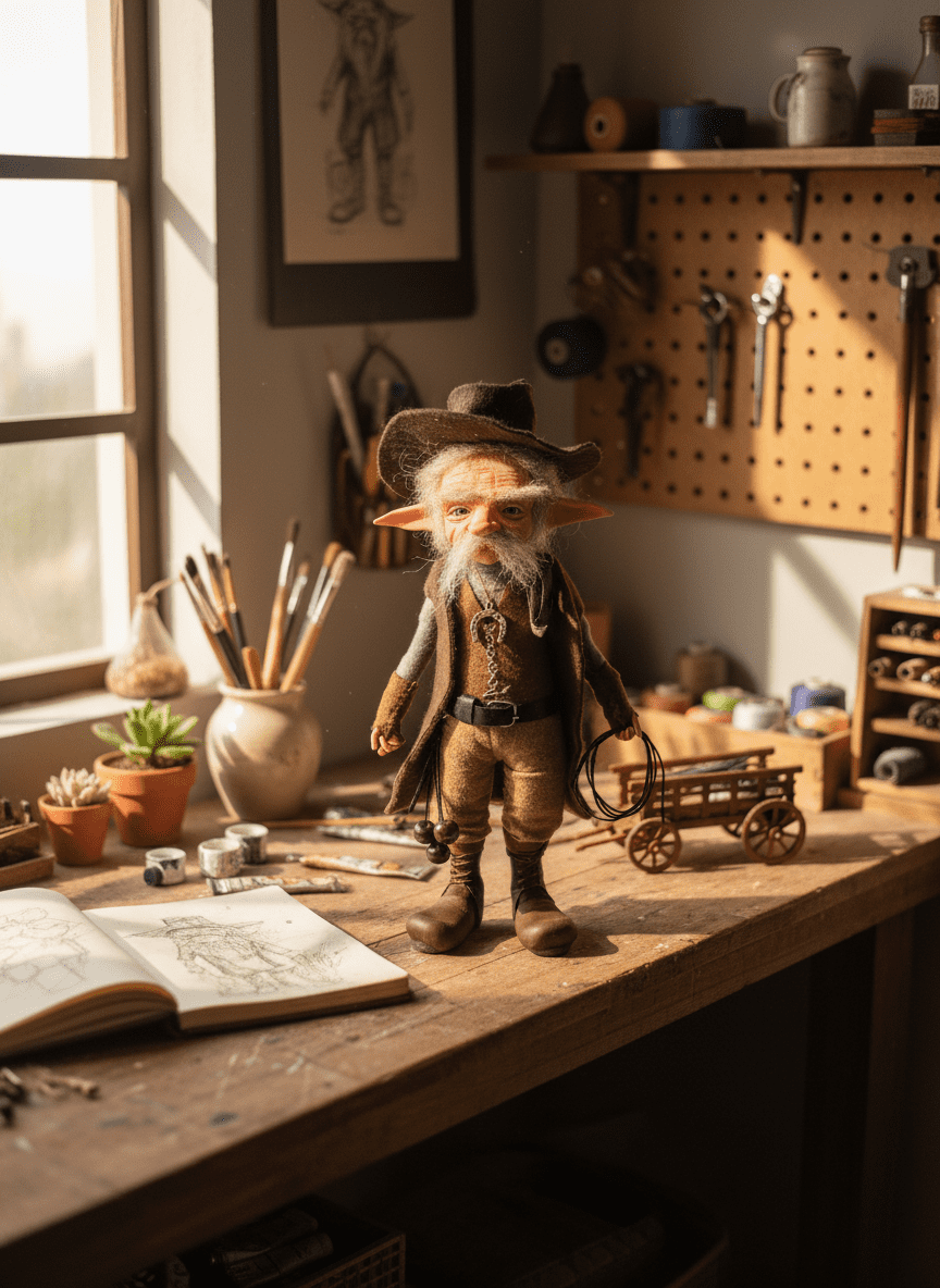 Felix — figura artesanal de guardián de la abundancia y el dinero, hecha por Duendes del Uruguay, vista 6